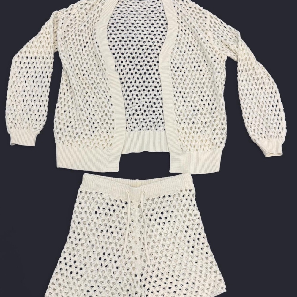 LNA Clothing Cream Knit Cardigan and Shorts Set